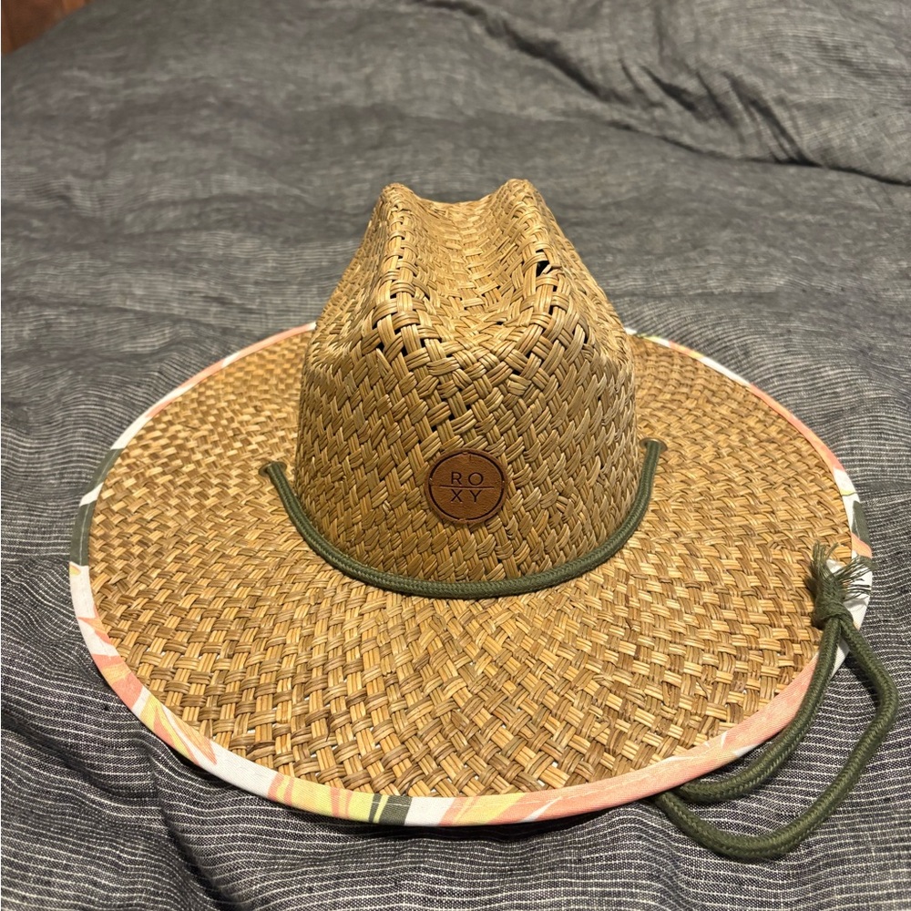Roxy Straw Sun Hat with Pink Trim